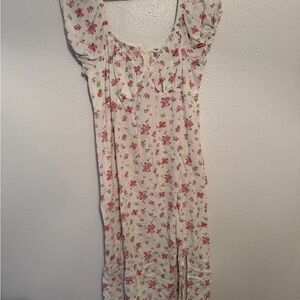 No Boundaries Cream Dress with Pink Floral Pattern